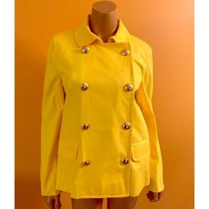 J. Crew yellow pea coat with gold tone buttons